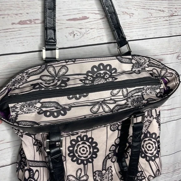 American Tourister Travel Bag Black Taupe Tan Floral Print Tote Bag Carryall! - Picture 9 of 11